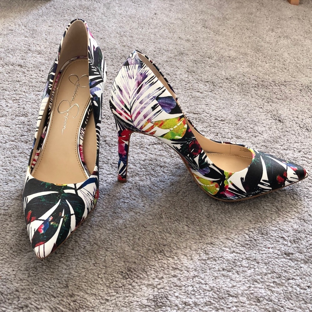Floral pointy toed heels - worn once!